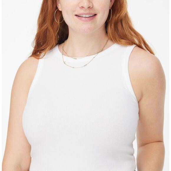 J.Crew Ribbed High-Neck Tank Top Sz S White Slim Fit Stretch Pullover Sleeveless - Picture 2 of 8